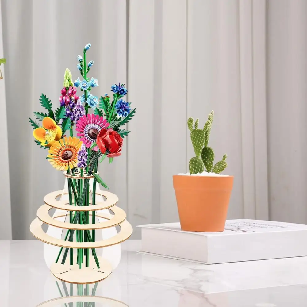 

Wooden Puzzle Flower Vase with Stem Holder Heavy Duty DIY Flower Bouquet Display Stand Home Office Desktop Decoration