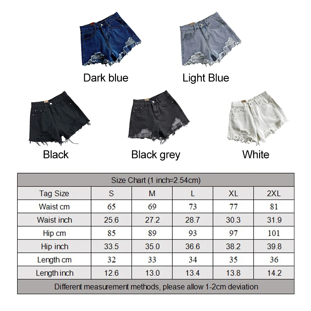 Pantalon short bleu clair ample microélasticité déchiré short polyvalent blanc pantalon large femme noir noir gris