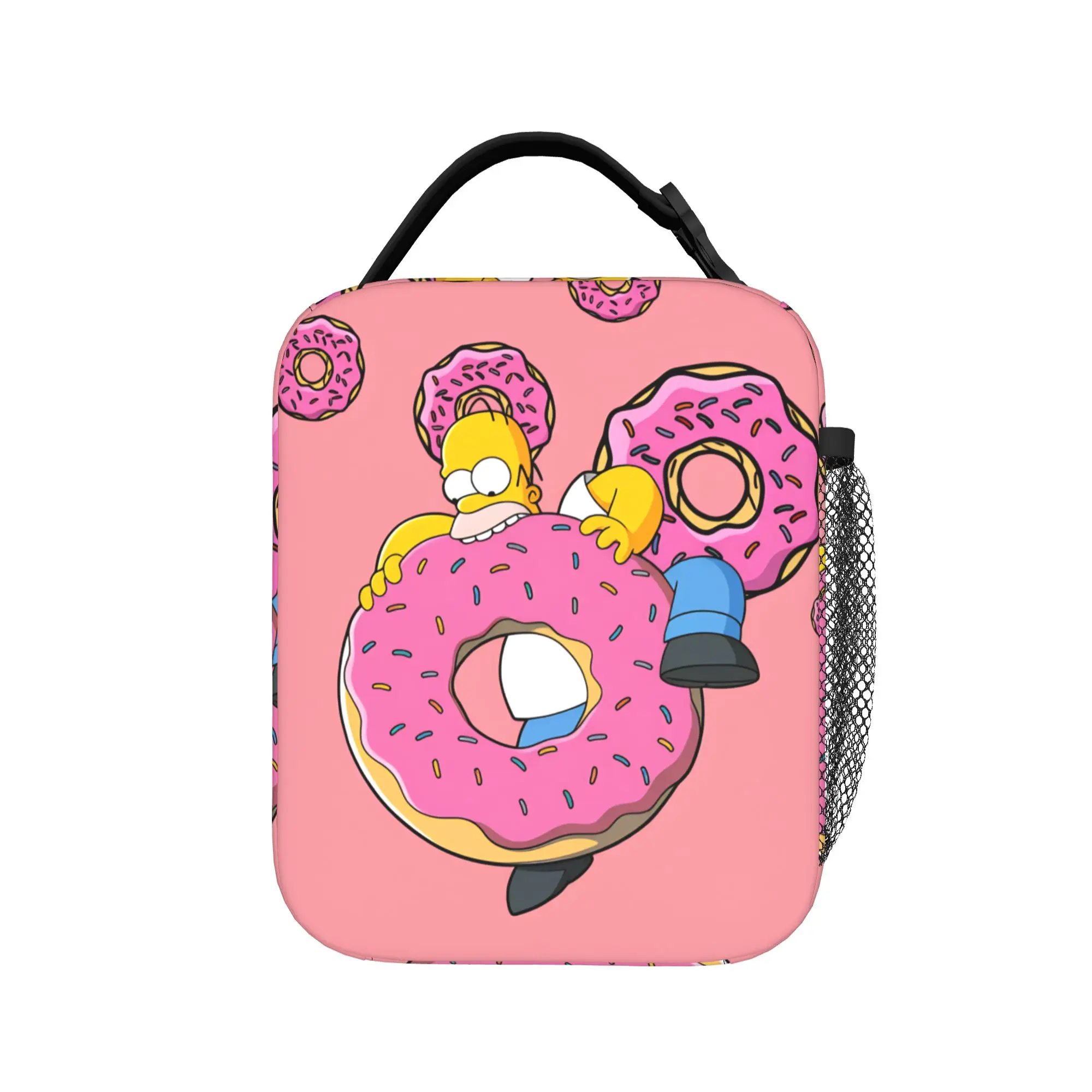 Homer S-Simpson Pink Donut Fun Lunch Bag Casual Lunch Box For Adult Outdoor Picnic Cooler Bag Waterproof Thermal Lunch Bags