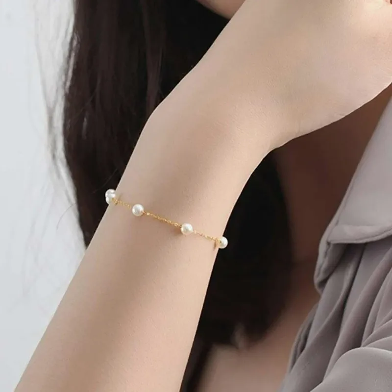 Mini Summer Pearl Bracelets for Women Fashion Silver Color Adjustable Elegant Pearls Bangle Fine Wedding Banquet Jewelry Gifts