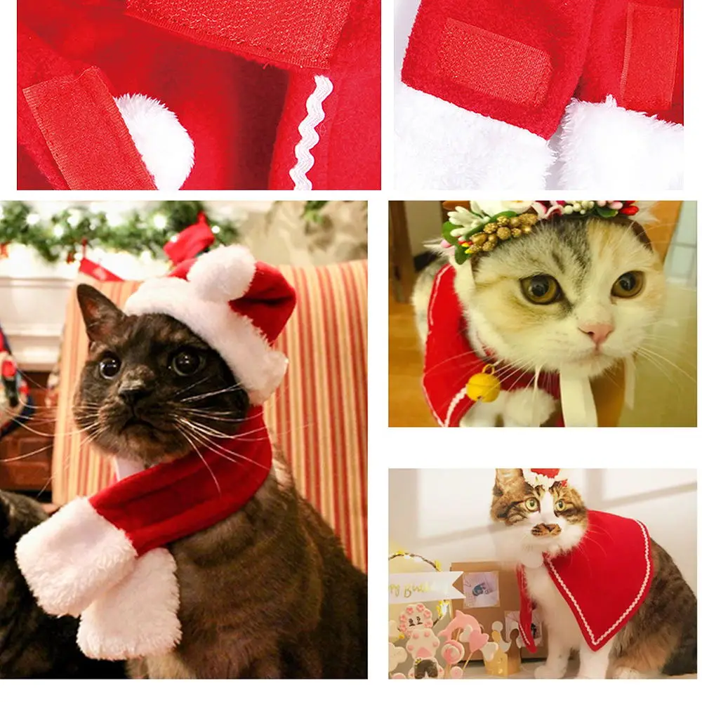 Santa Cosplay Costume for Cats and Dogs, Funny, Transformed, Cat, Dog, Christmas Cape, Dress Up Clothes, Red Scarf, Cloak, Props