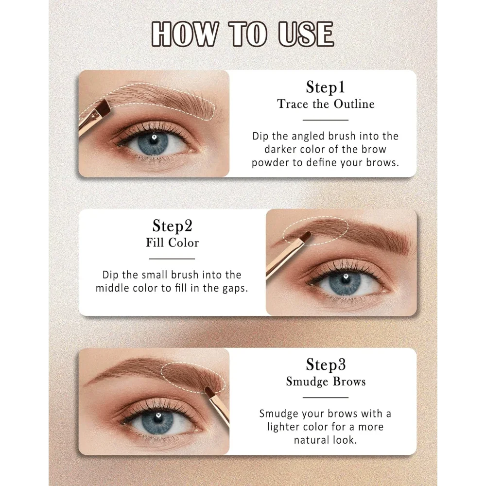 マット3色ブロウパウダーパレット（ブラシ付き）：3Dシェーピング、ウォータープルーフ＆ロングラスティング、冬やホリデーのルックに簡単にブレンドできます。