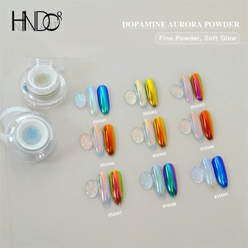HNDO Air Cushion 9 Color Aurora Chrome Powder Color Shift Mirror Effect for Nail Art Decoration Manicure Design Pigment Dust