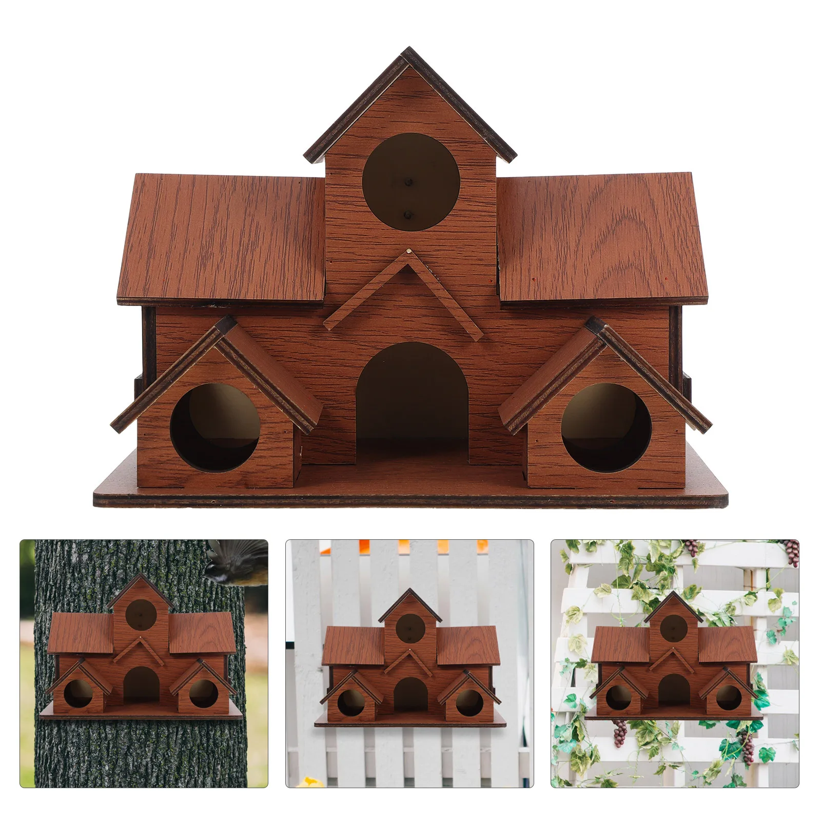 

Wooden Outdoor Birdhouse 6 Hole Multi-Hole Design Garden Decorative Bird Nesting Box Solid Wood Weatherproof Bird
