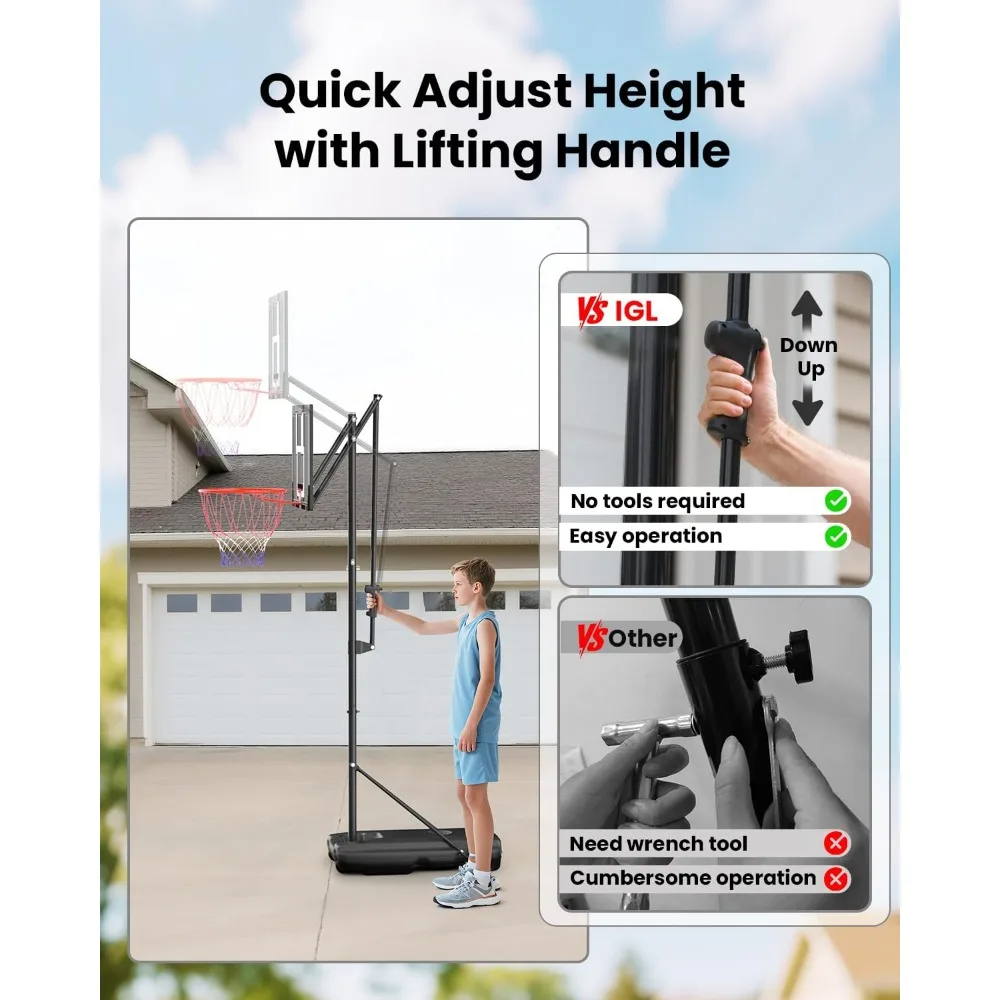 ポータブルユースバスケットボールフープシステム - 子供とティーンエイジャー向けの調節可能な屋外バスケットボールゴール、裏庭での遊びに最適