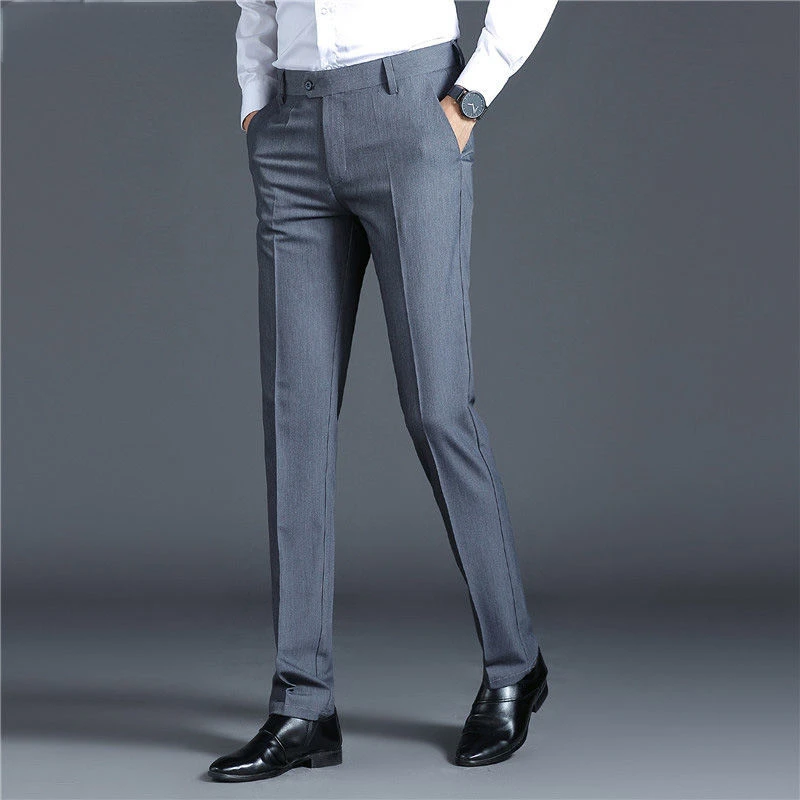 

2022 Dress Trousers For Men Elastic Business Suit Pants Straight Fit Flat Front Men Pants Fashion Dress Pants Formal T179