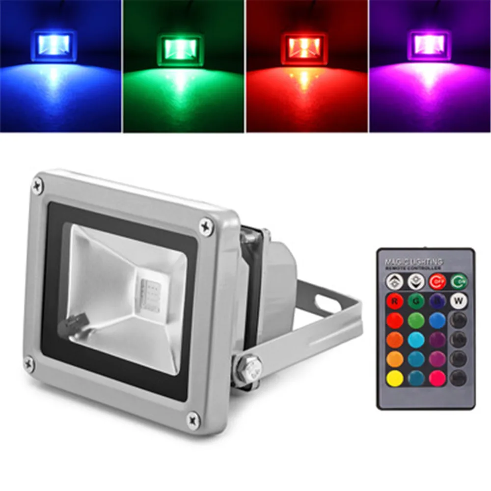 

10W RGB LED FloodLight AC 110-240V Remote Control Colorful Changing Spotlight IP65 Waterproof Outdoor Street Landscape Lighting