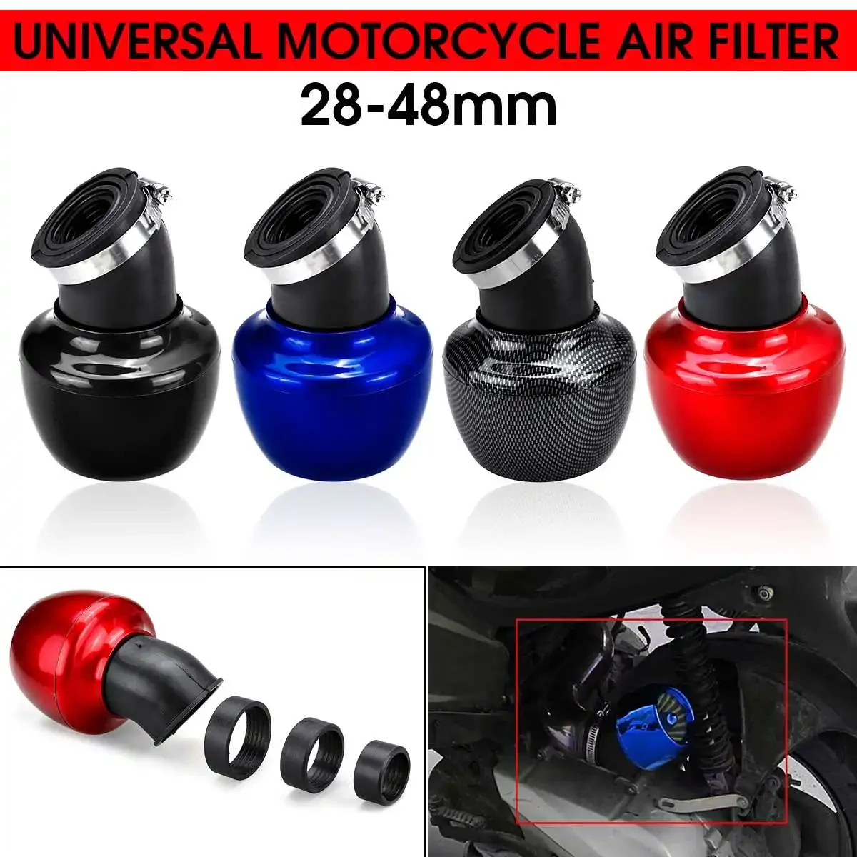 Universal 45° 28-48mm Motorcycle Adjustable Air Intake Filter For Honda for Yamaha for Kawasaki