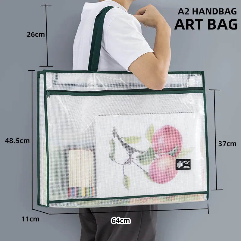 A2 Art Bag Zipper File Pouch Large Capacity Nylon Mesh Storage Case for Sketching Paper, Drafting Supplies and Office