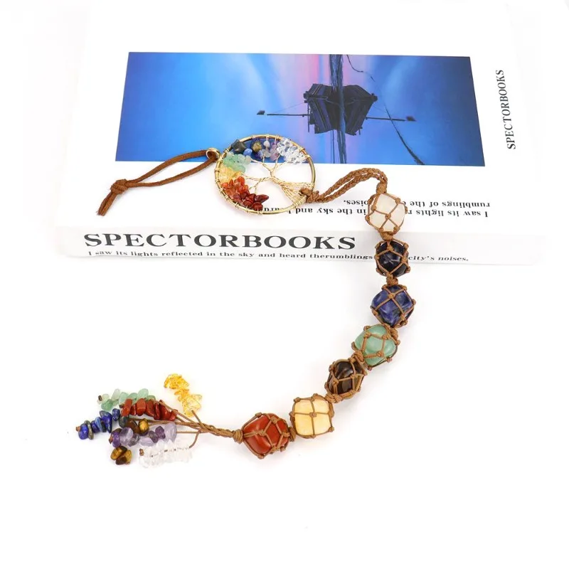 New 7-Color Stone Crushed Stone Woven Tree of Life Car Hanging Bedroom Dreamcatcher Ornament