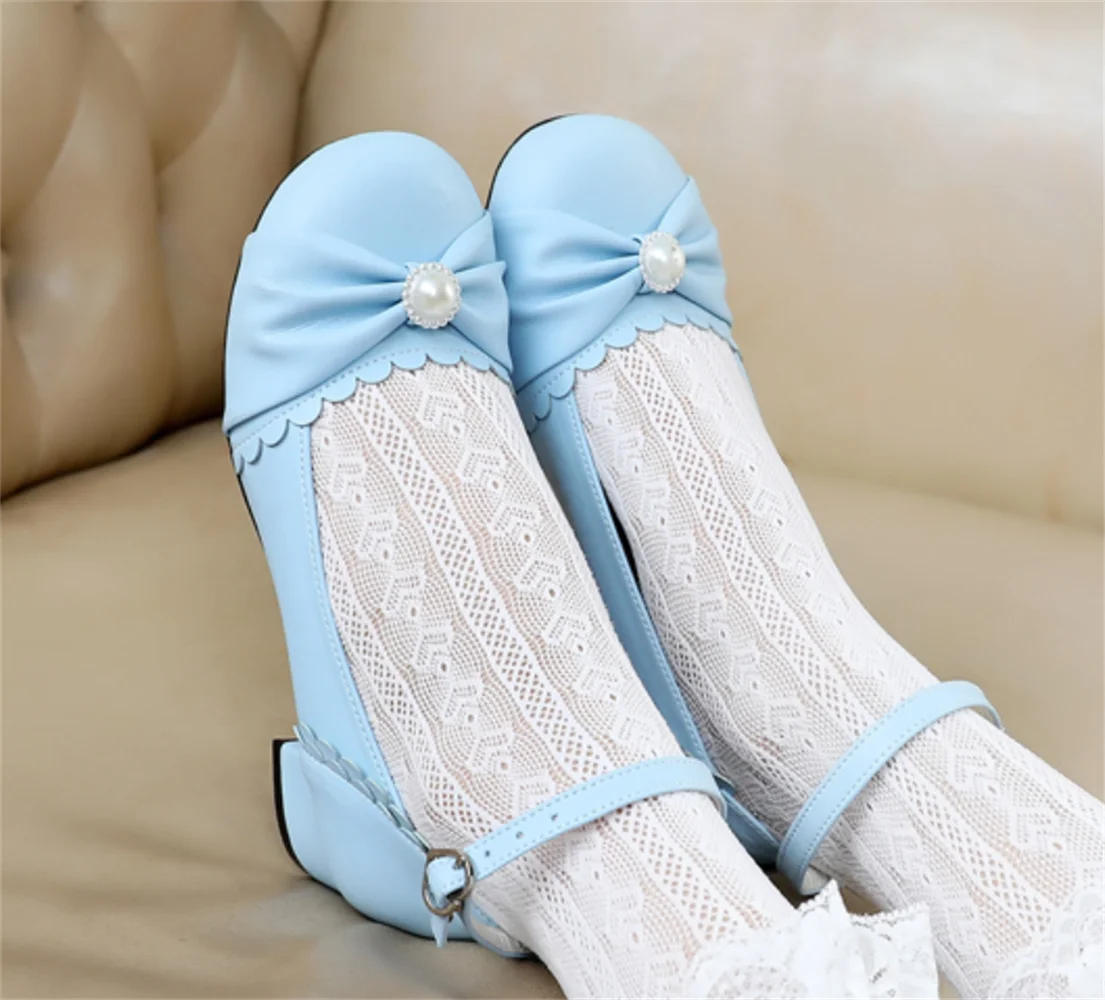 Lolita Shoes Sweet Princess Daily Japanese High Heel Vintage Lace Bowknot Bandage Kawaii Jk Shoes Cosplay Loli Women Shoes