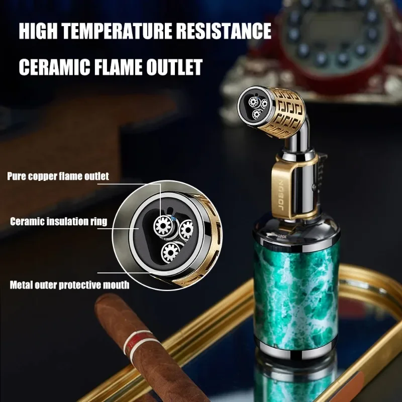 

Зажигалка JOBON с тремя синими пламенями, ретро-моделирование, двойной страховой переключатель, непрерывное зажигание, размер пламени, регулируемый инструмент зажигания