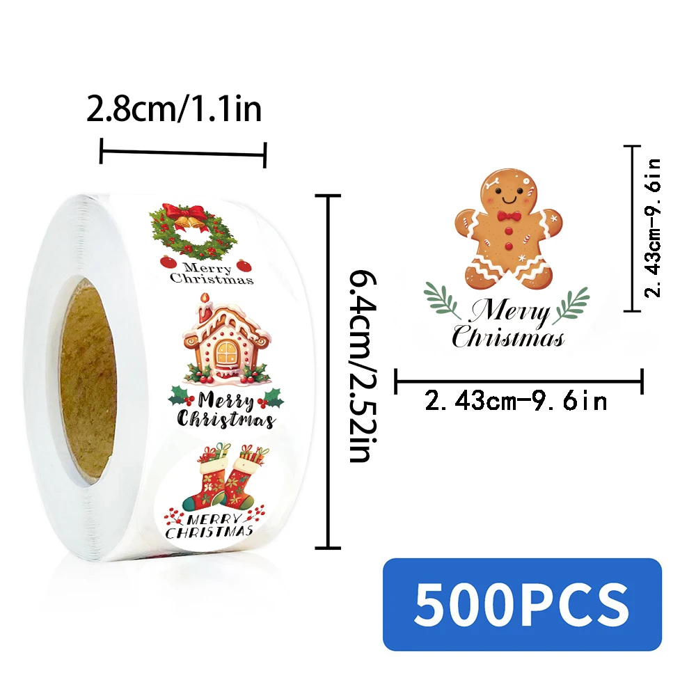500PCS Christmas Roll Stickers Luggage Scrapbooks Funny PVC Laptop Stationery for Laptop Funny Room Creative Art Picture Sticker