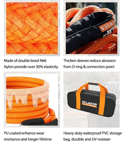 China Factory High Quality Car Accessories Diameter 1 Inch Nylon Tow 4WD Kinetic Recovery Rope