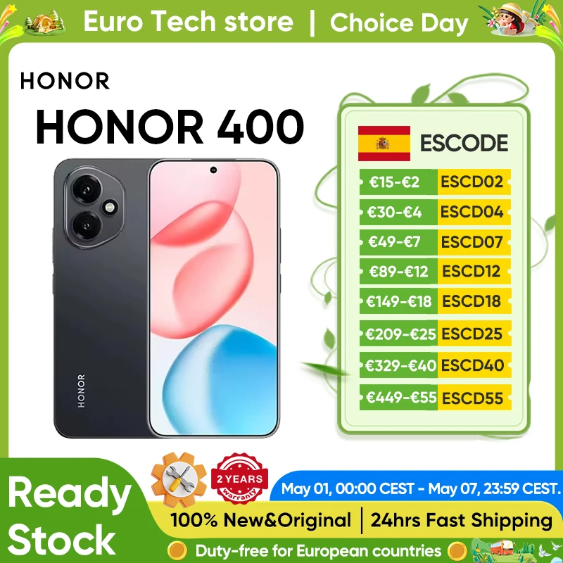 Teléfono Inteligente HONOR 400 Versión EU 5G Snapdragon 7 Gen 3 Cámara IA de 200MP Pantalla AMOLED de 6.55'' 5300mAh 66W SuperCharge