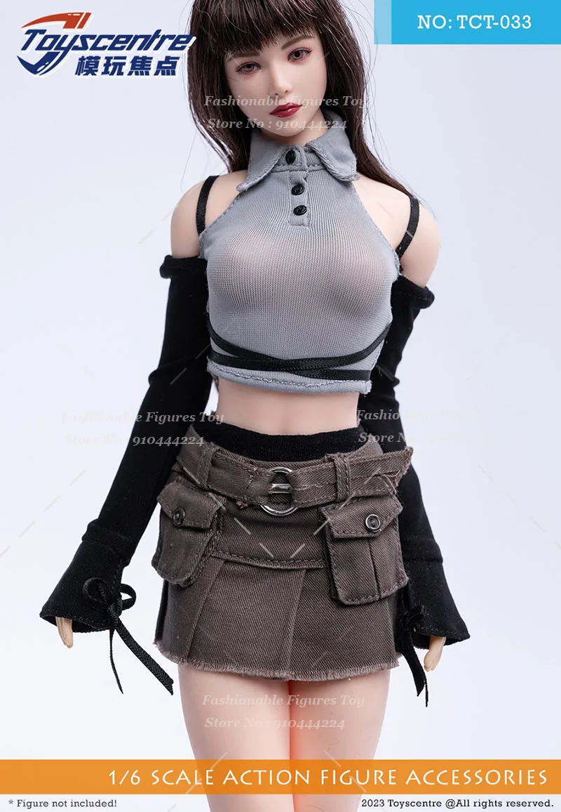 1/6 Women Soldier Off Shoulder T-Shirt Slim Crop Tops Hot Skirt Cargo Dress Clothes Set For 12Inch TBL Action Figure Model