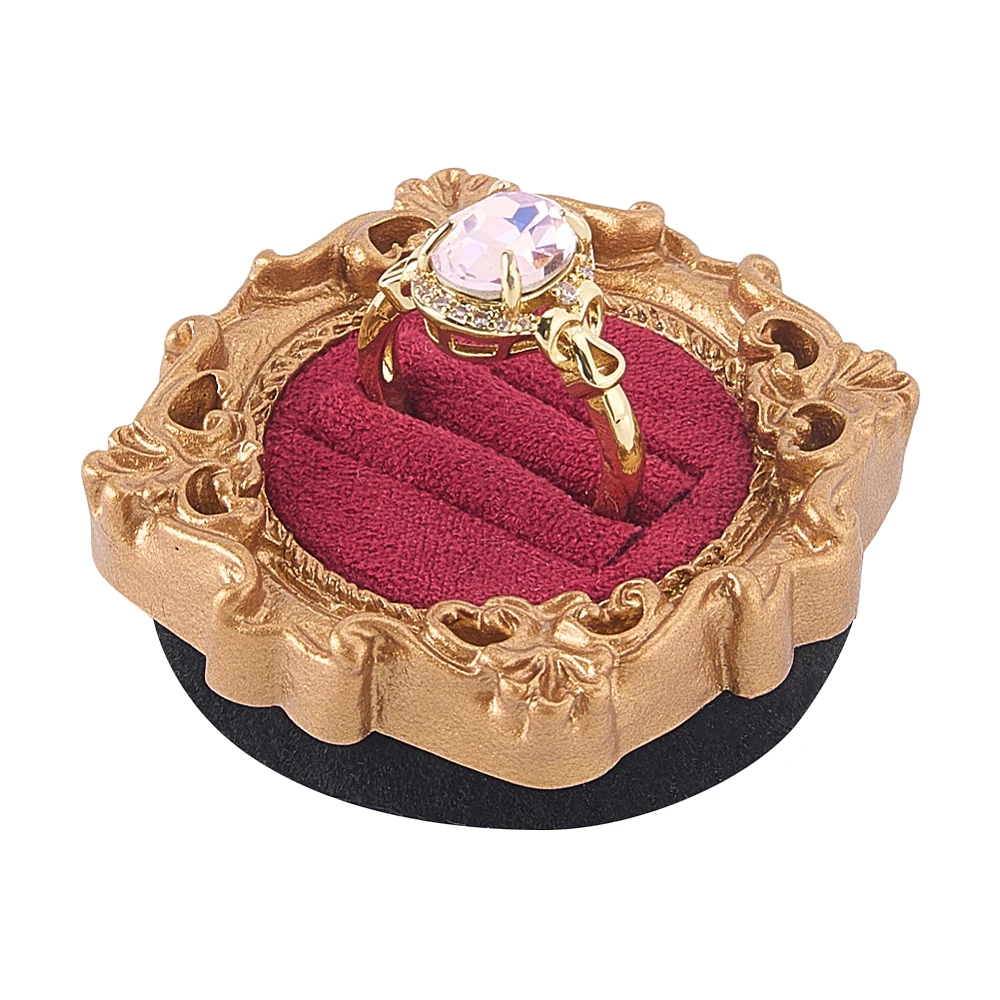 Mini Vintage Engagement Ring Holder Gold with Red Velvet Mat Inside 1.87x0.67inch 1 Slot Vintage Rings Display Stand Single Ring