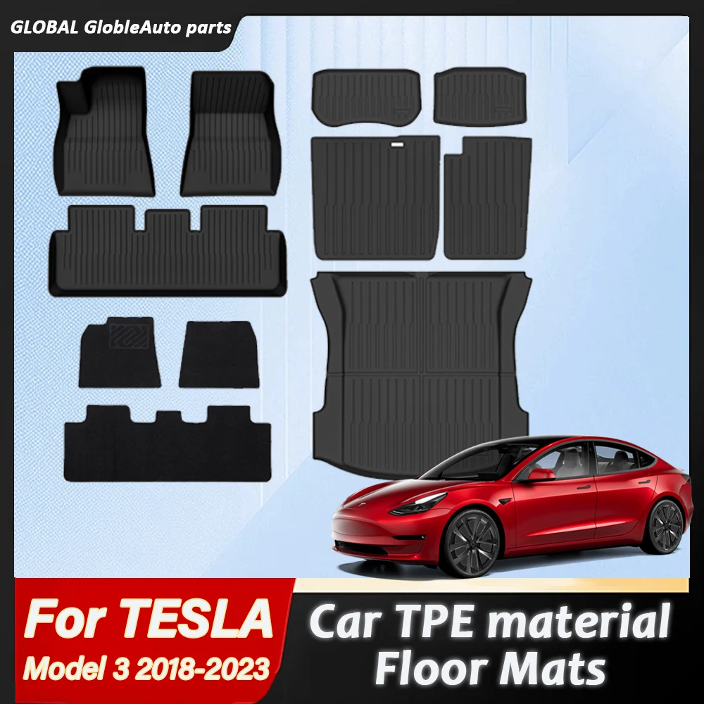 For Tesla Model 3 Floor Mats 2018 2019 2020 2021 2022 2023 All-Weather Protection TPE Custom Fit Cargo Liner Non-Slip Flooring for the Rear Trunk Interior