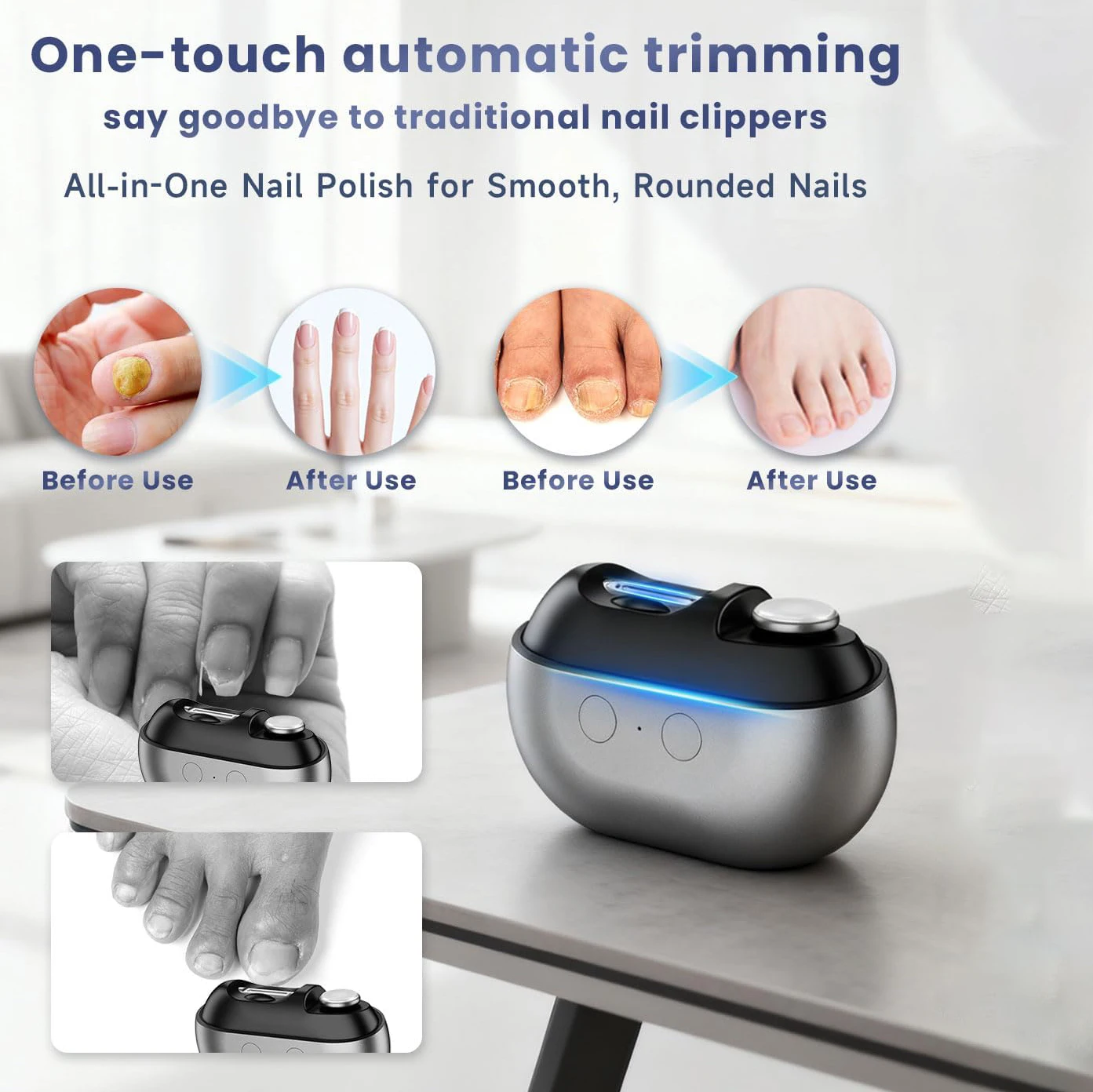 Electric Nail Clippers Automatic Nail Trimmer with Light Portable Fingernail Cutter Polishing Grinder with Nail Scraps Storage