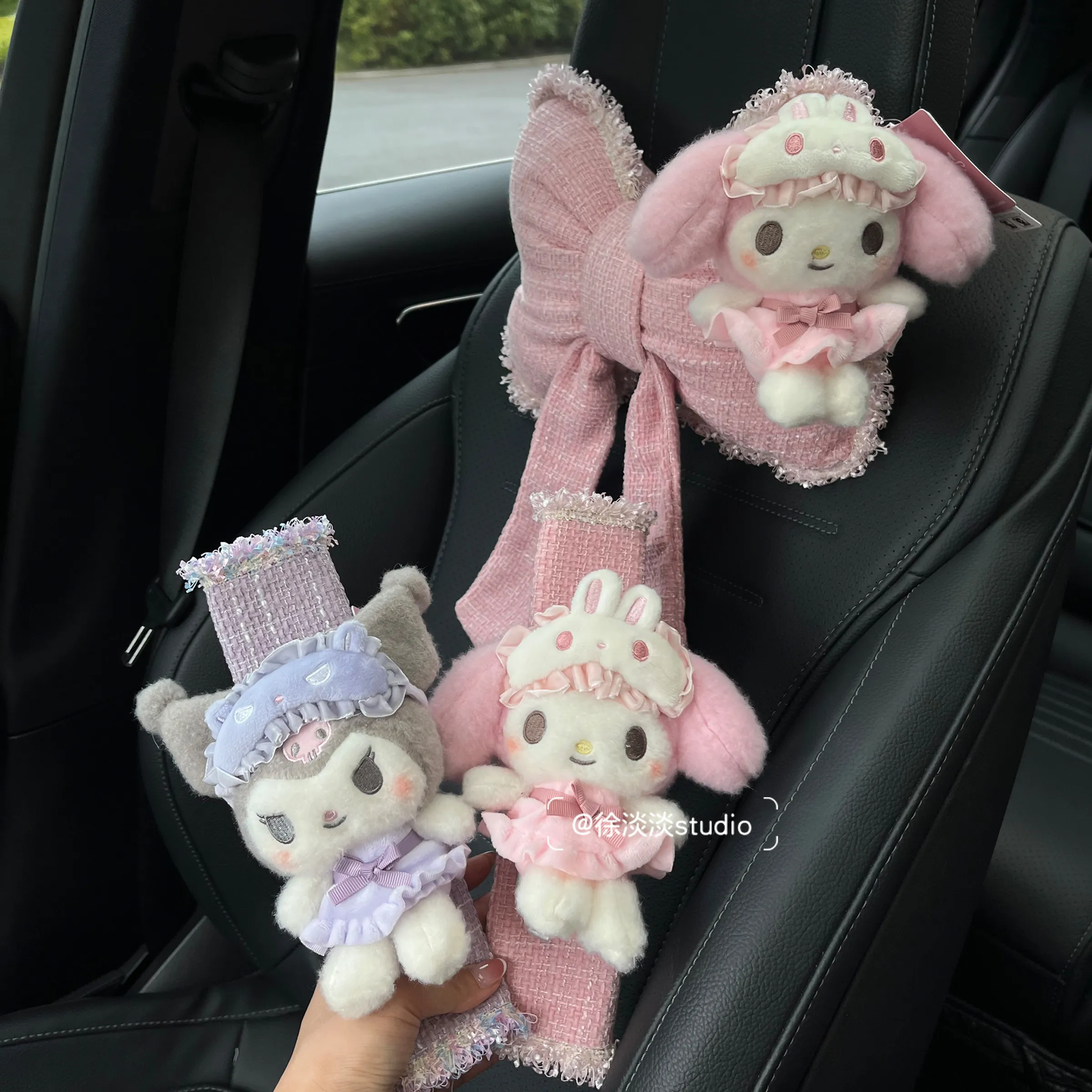 

Melody Car Headrest Pillow Winter Warm Plush Doll Neck & Lumbar Support Cushion Adjustable Car Seat Pillow Seat Belt Cover