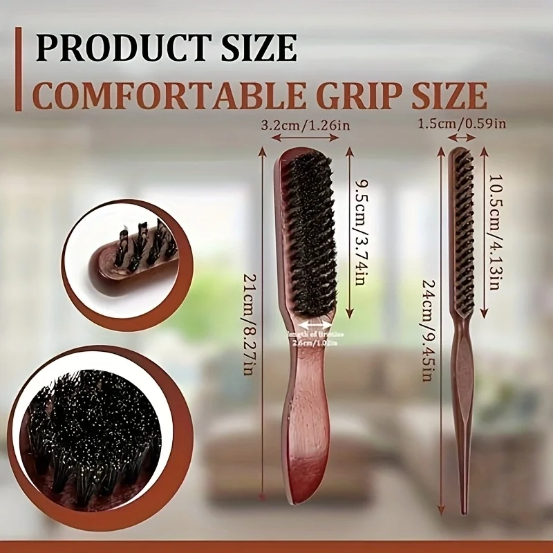 1/2/4/5-teiliges Haarbürsten- und Kamm-Set mit Wildschweinborsten, Styling-Werkzeuge zur Kantenkontrolle, Nylonborsten, ABS-Griff – Detail 10