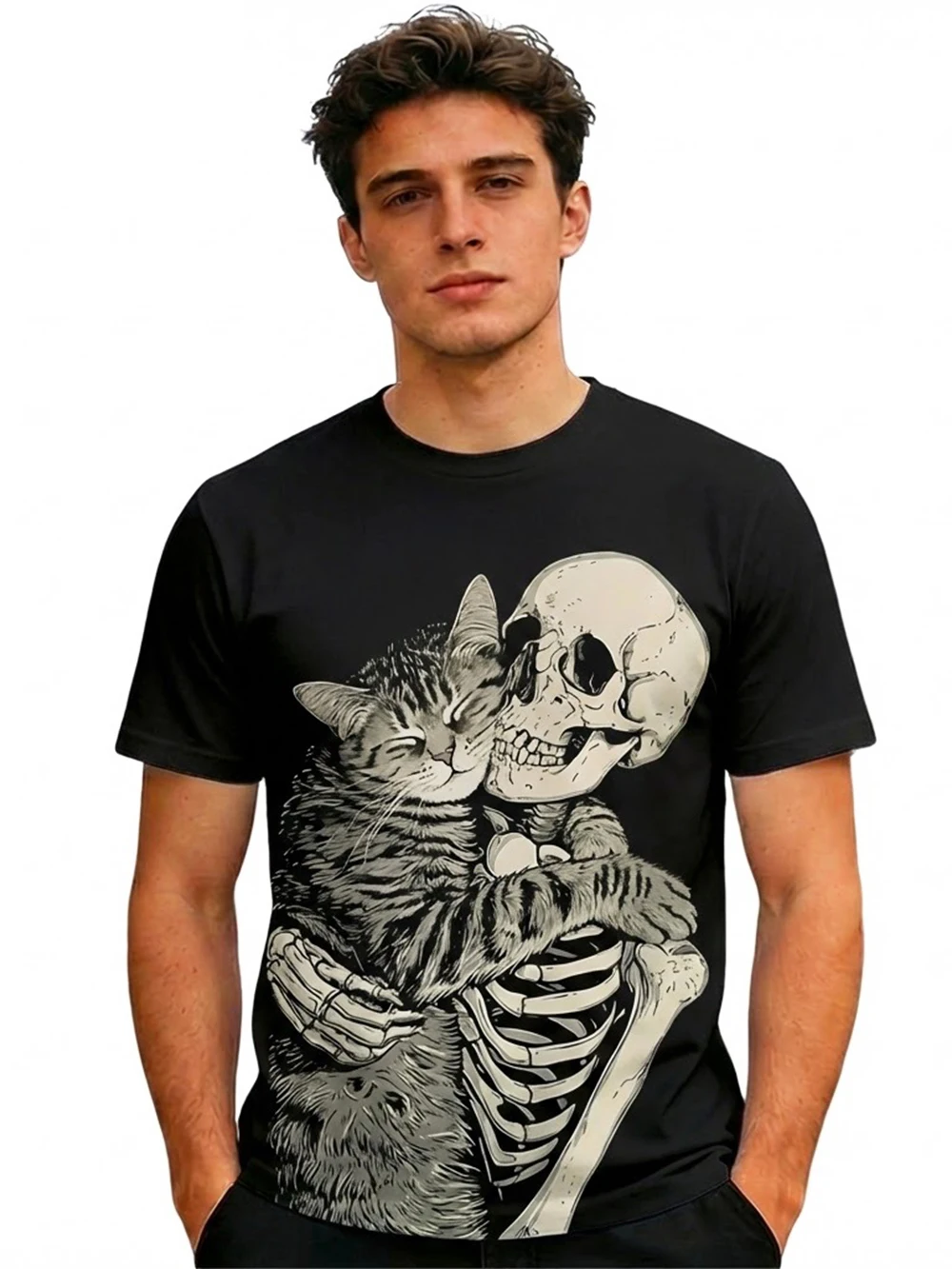 

Skull and Cat 3D Printed T-shirt Street Fashion Personality Cool Summer Short Sleeve Tops Unisex Round Neck Tees Kid's Clothing