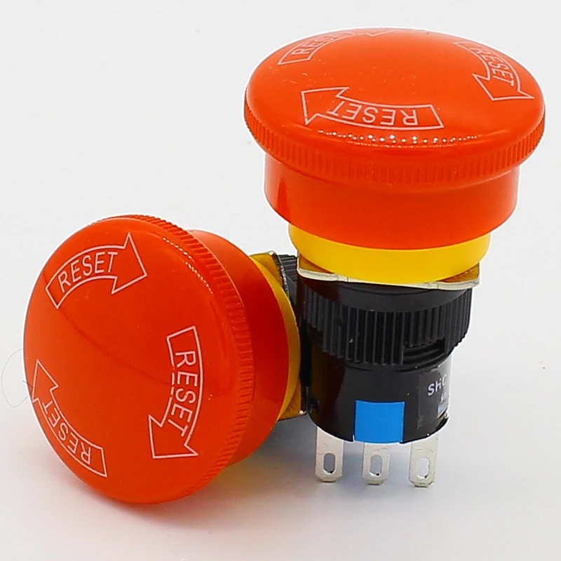 Waterproof 16mm Mushroom emergency stop e-stop switch 3 pins NO+NC Weather Pack push button switch