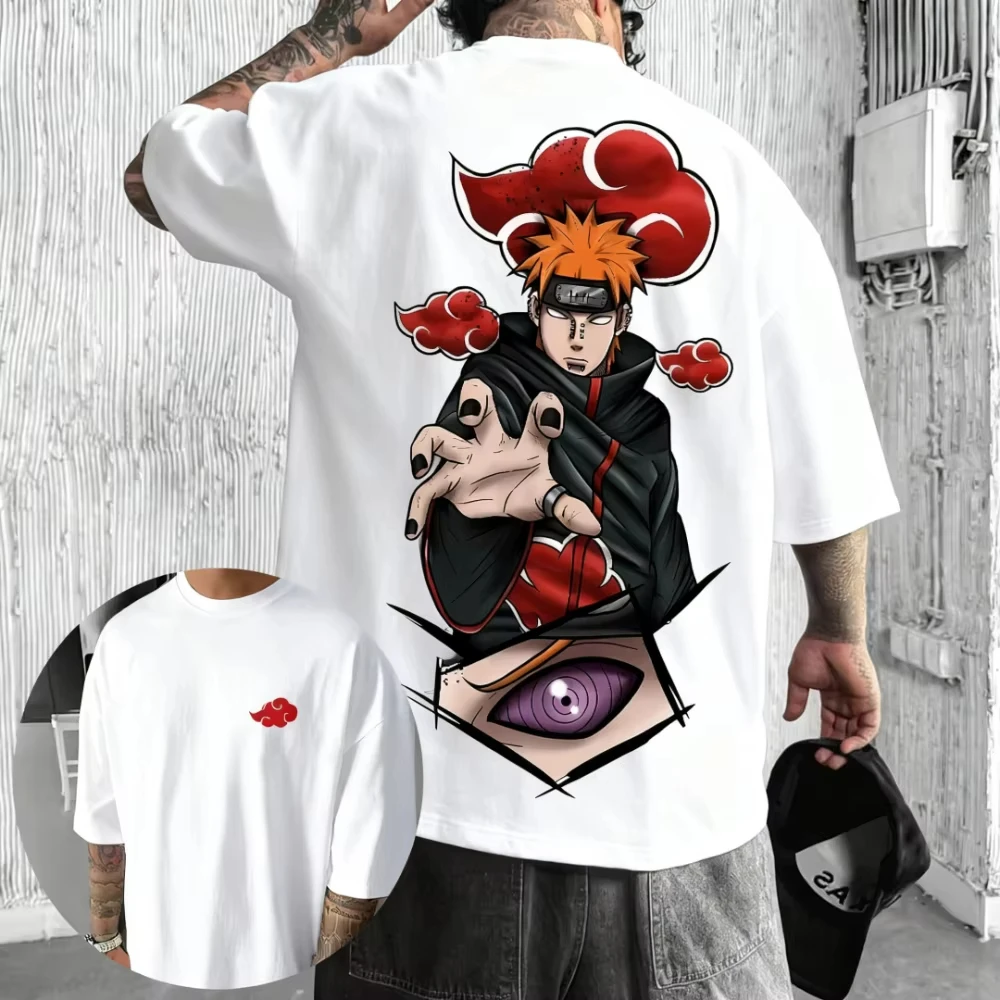 Camiseta Miniso Naruto Akatsuki con Estampado de Nubes, para Hombre, Negra, de Algodón, Estilo Urbano, con Nubes Rojas y Diseño de Rinnegan Morado, Anime Cosplay