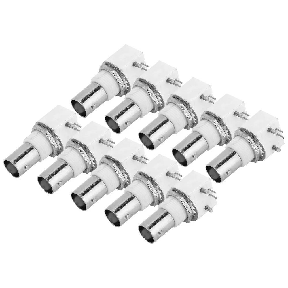 10 Stück BNC-Stecker für Leiterplattenmontage, 90 Grad, 2-polige BNC-Buchse, weißer Kunststoff, Präzisions-Koaxialstecker, Überwachungsverstärker