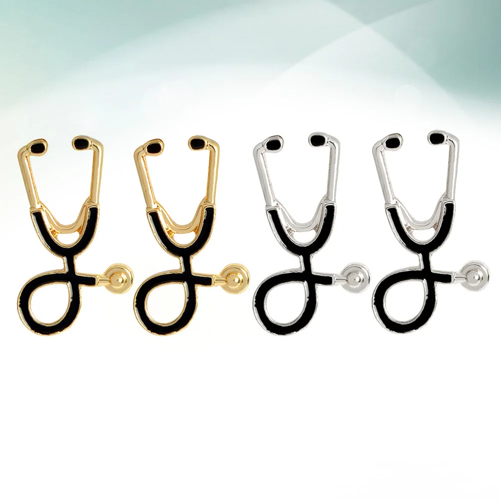 4Pcs Cartoon Doctor Stethoscope Brooches Lightweight Alloy Decorations for Backpacks Hats Clothing Accessories GoldenSilver
