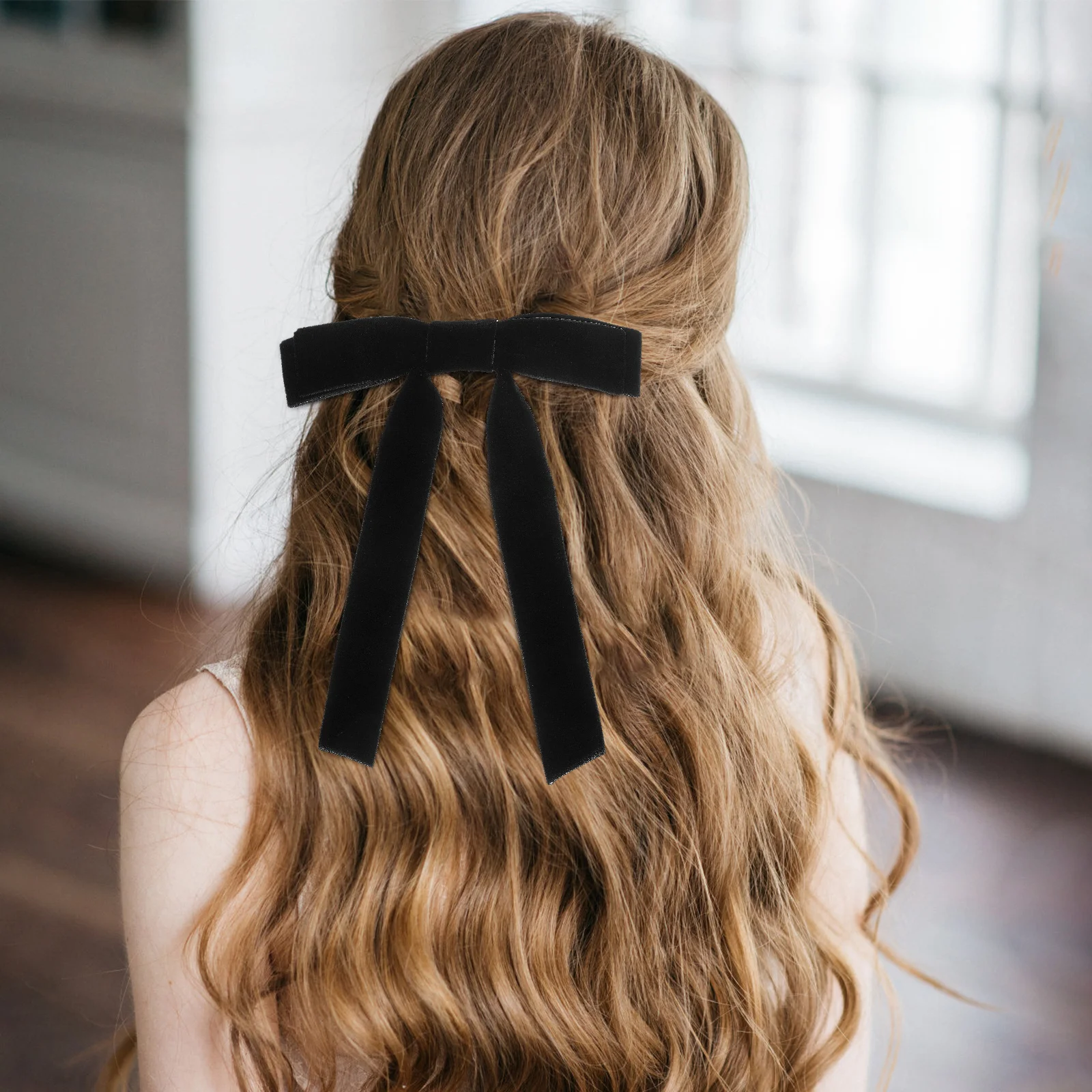 2 Pcs Cream Velvethair Bow Black Glitter Bows for Clip Small Women Ribbons Miss