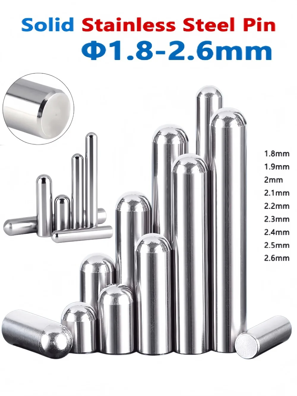 20/300Pcs Solid Stainless Steel Round Head Cylindrical Dowel Pin 1.8-2.6mm Dia 4-30mm Length Locating Pin Hardware