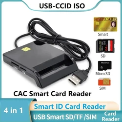 4 in 1 USB Smart ID Card Reader Smart USB SIM Card Reader for IC/ID CAC TF SD Bank Card SIM Card Reader USB-CCID ISO Connector