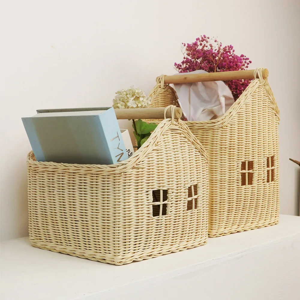 Nordic Home Flower Basket Handmade Vine Weaving Desktop Organizer Creative House Photography Props Children's Room Toy Storage