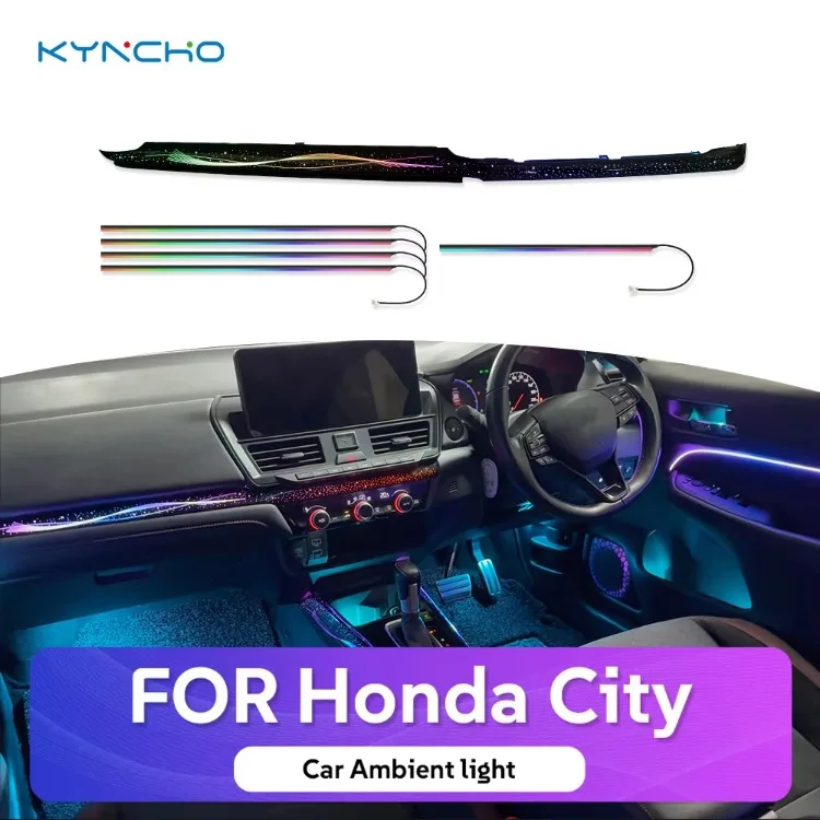 KYNCHO for HONDA CITY LED Car Ambient Light Kit 64 Colors RGB Bluetooth App Control Symphony Auto Interior Lighting