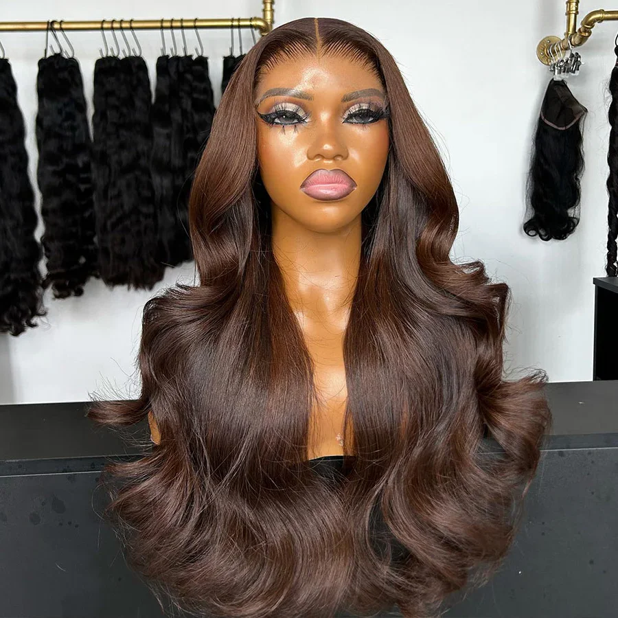 

Коричневая не требующая окрашивания мягкая длинная волнистая париковая основа 5x5 из шелка с HD-кружевом, еврейские человеческие волосы с baby hair, европейские волосы, предварительно выщипанные