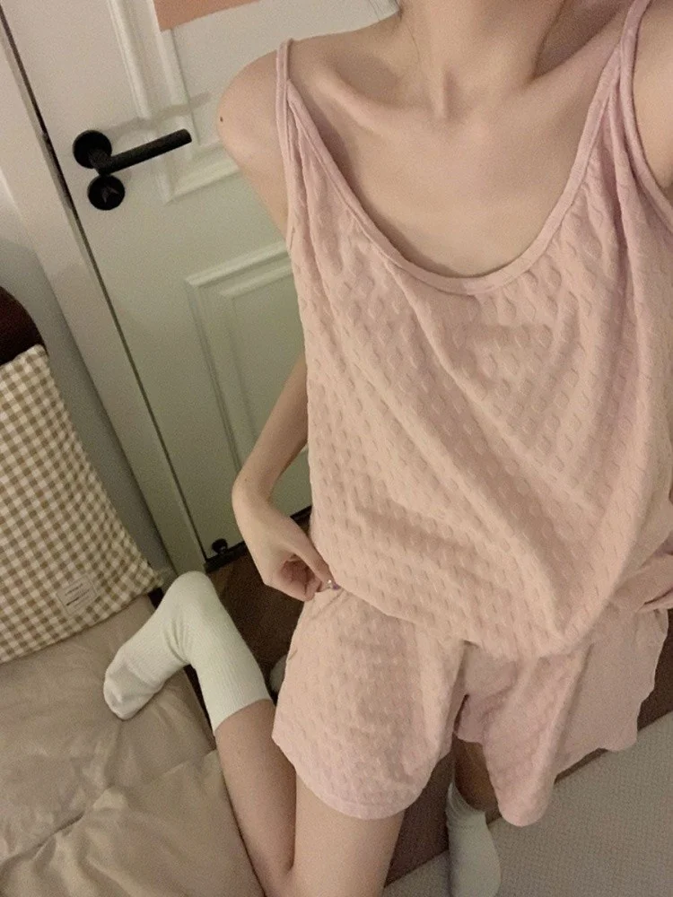 

Корейские женские пижамы Sle Sweet Simple Svel с накладкой на грудь, свободная домашняя одежда, которую можно носить на улице, летняя хлопковая по...
