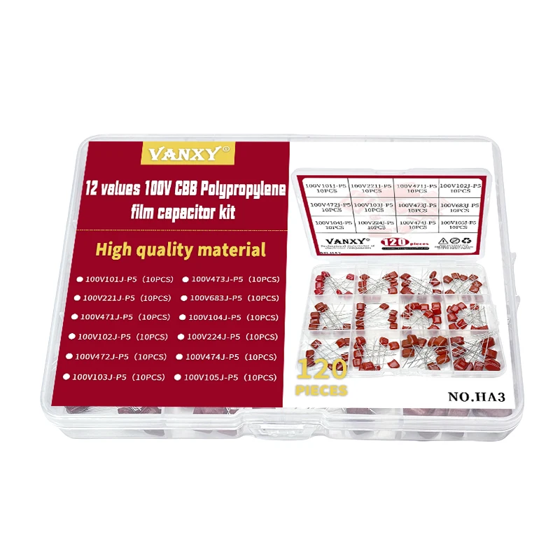 Condensateur 100VcommencerJ 100NF 0.1UF 100V 104 CBB 101 102 103 105 221 224 471 472 473 474 683 1NF 10NF 1UF 100dissolve 470NF, 20 pièces