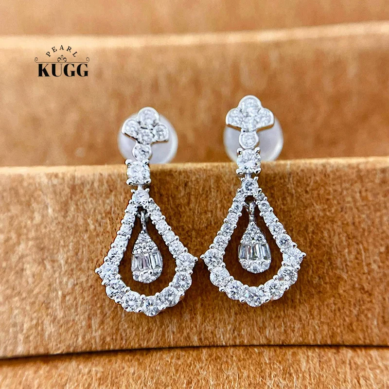 

KUGG 100% 18K White Gold Earrings Elegant Style 0.60carat Real Natural Diamond Stud Earrings for Women High Wedding Jewelry