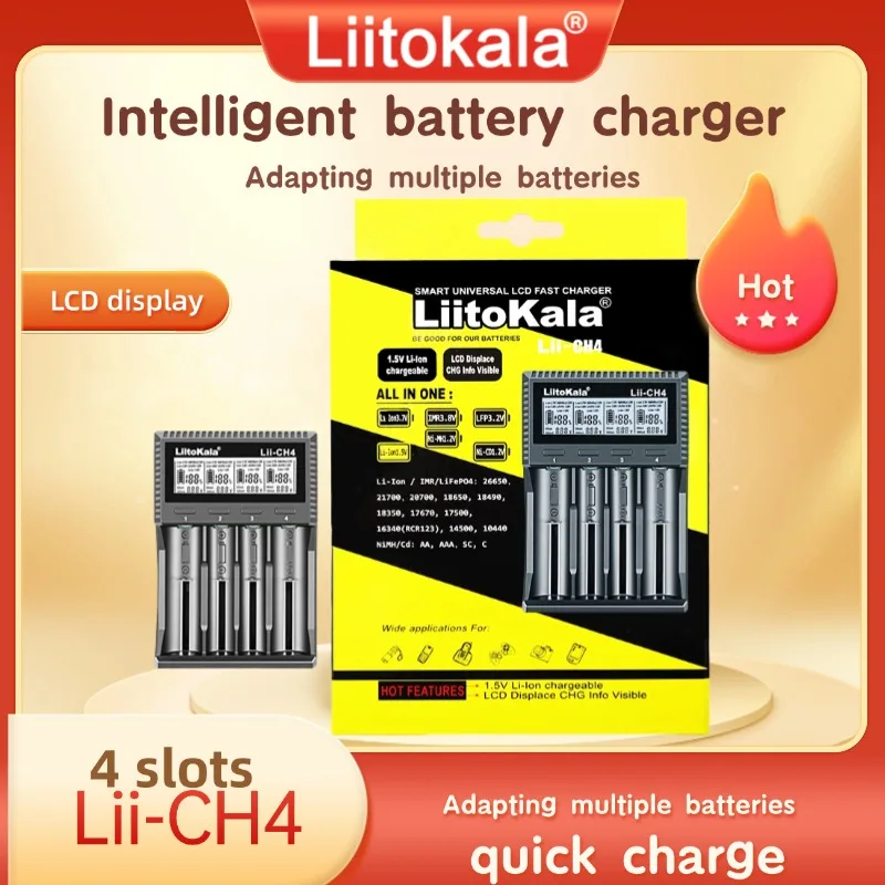 Liitokala Intelligent Battery Charger CH2 CH4 18650 21700 26650 18350 16340 20700 17500 AA AAA 2-4-Slot Nickel Hydrogen