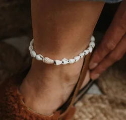 Nusa Dua Shell Rustic Ocean Turtle Women's Wood Bead Anklet