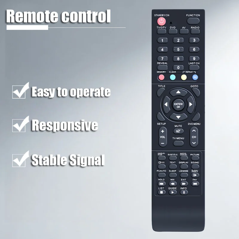 New Replacement Remote Control for Bush LCD TV/DVD Models BTVD31187S2 BTVD91186B BTVD91216B - Universal Remote Control