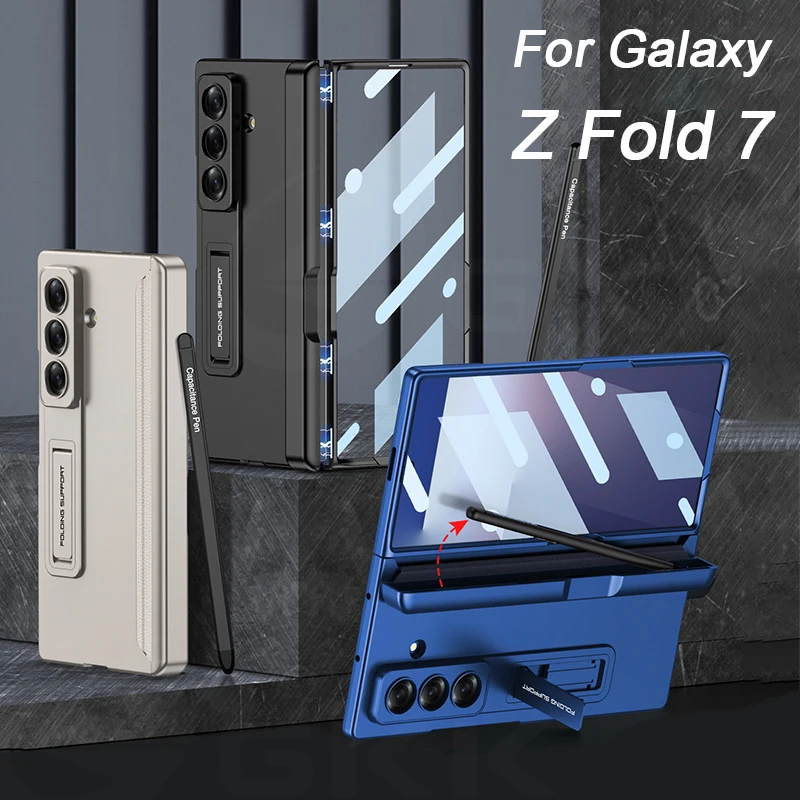 Magnetic Hinge 360 Protective Case For Samsung Galaxy Z Fold 7 Pen Holder Screen Glass Stand Cover