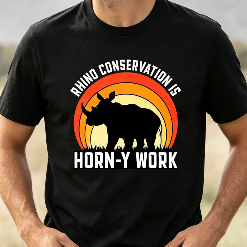 Funny Rhino T Shirt Is Horn-Y Work Vintage Sunset Silhouette Print Tee Casual Cotton Short Sleeve Streetwear Men Women Y2k Top