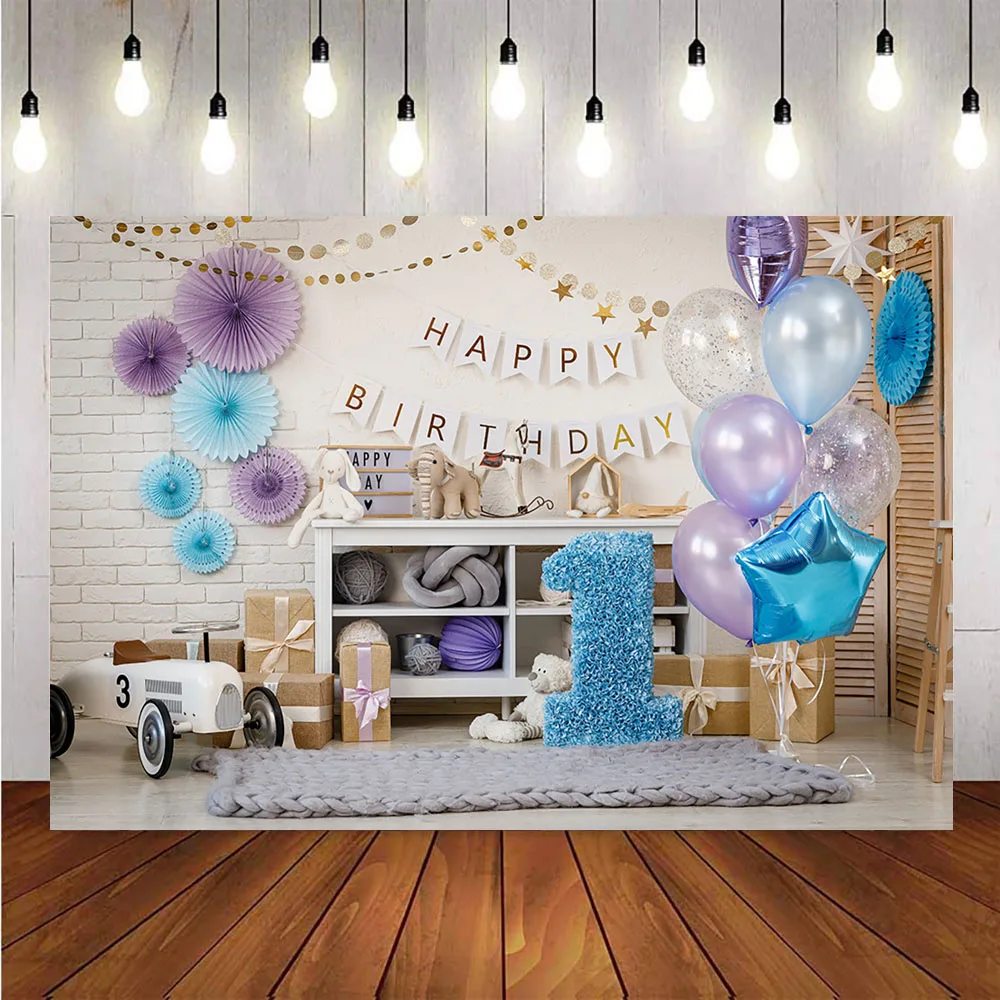 

Photography backdrop newborn 1st birthday party decoration background for photo studio balloons vinyl floor photographic video