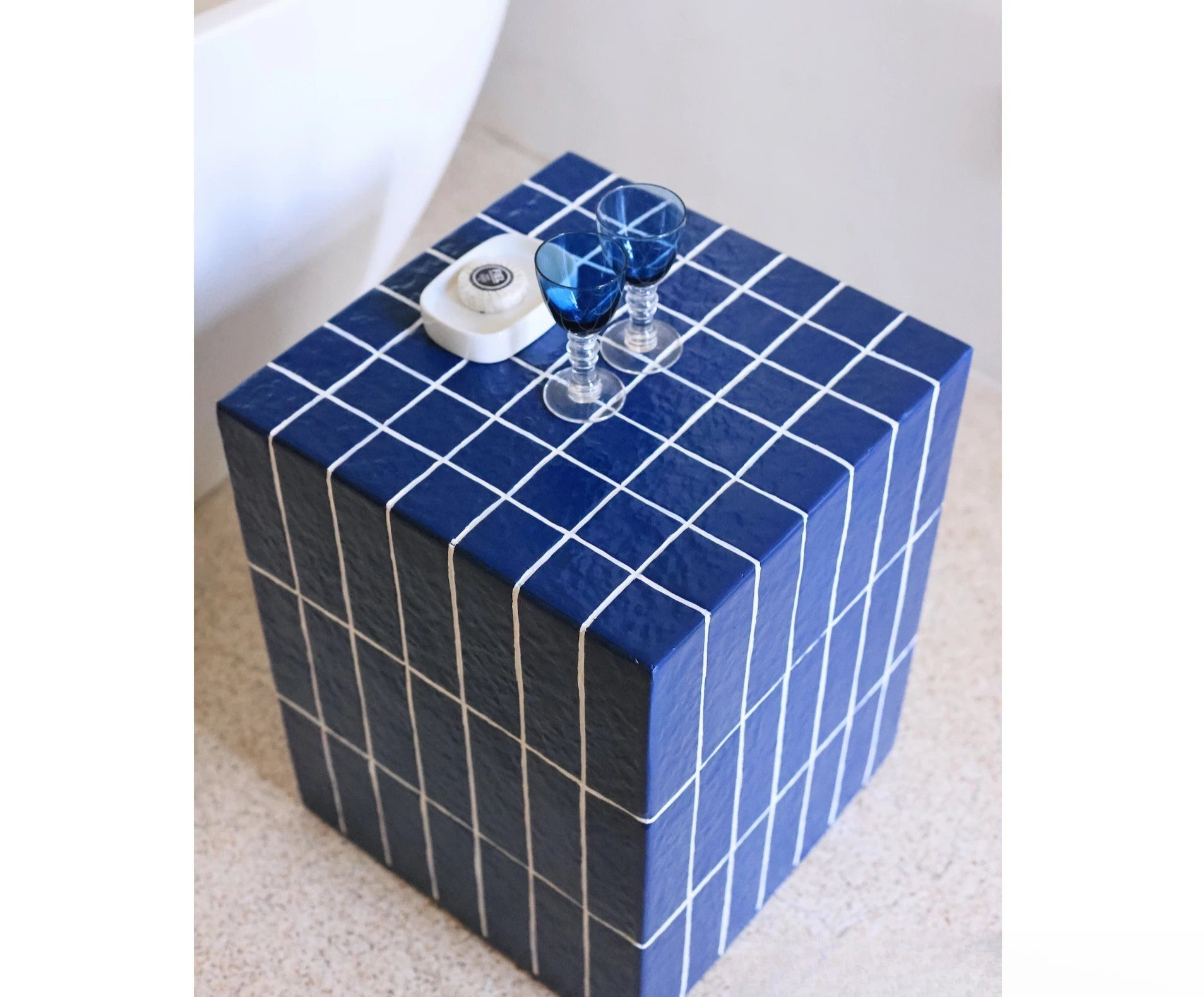 Royal blue glazed mosaic Rubik's Cube edge square coffee table