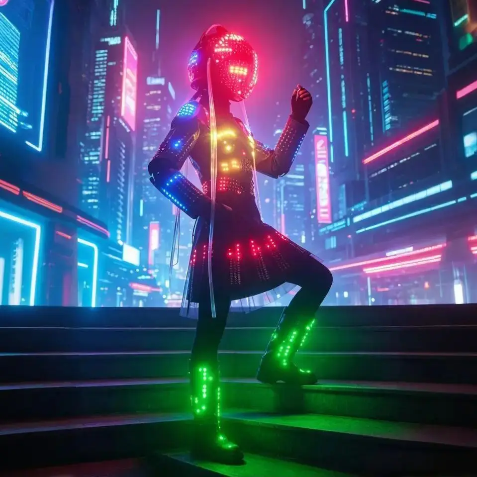 

Женский светодиодный костюм робота: светящаяся юбка и шлем для косплея, вечеринок, сценических выступлений, регулируемый размер, унисекс для взрослых