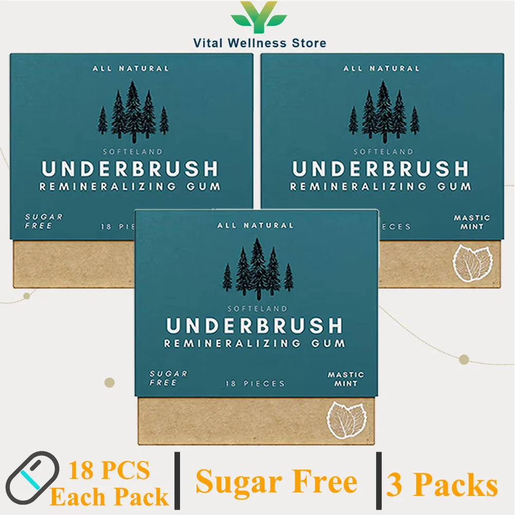 3Packs Underbrush Mineral Remineralizing Gum Chewing Gum Sugar Natural Supplement Vitamin Mints Free Low Heat Fresh Breath