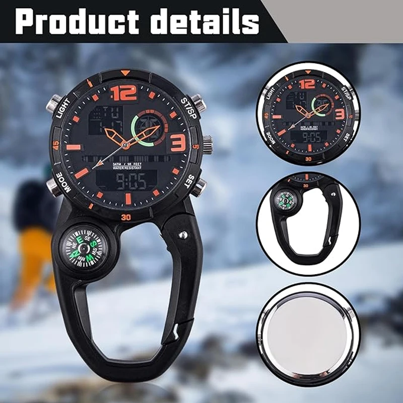 Moschettone digitale con clip Sport Gancio Orologio Regalo ospedaliero Elettronico luminoso multifunzione al quarzo FOB Orologio da infermiera da appendere all'aperto