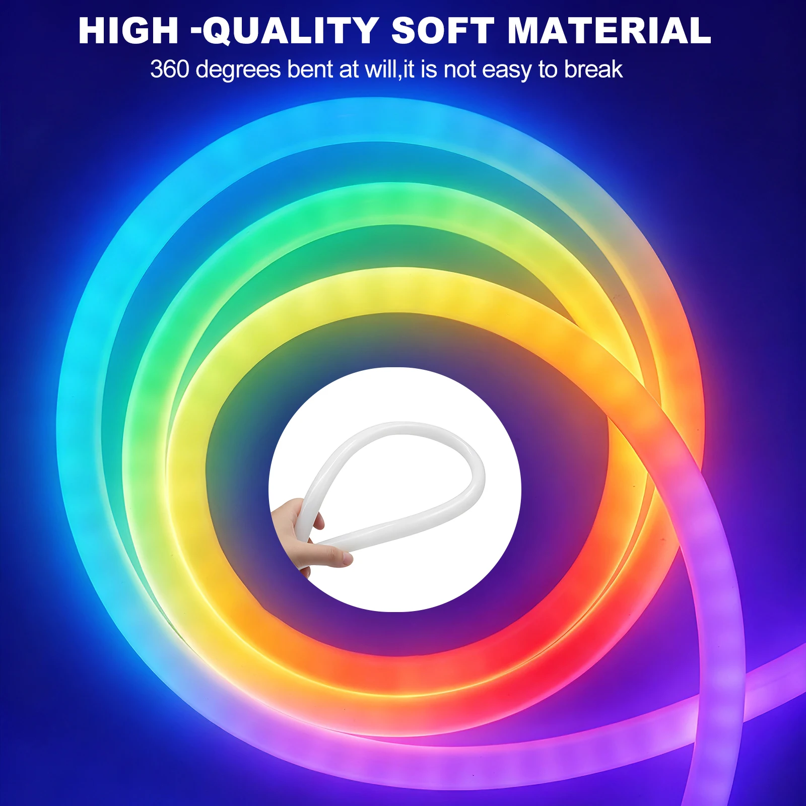 RGBIC Neon Rope Lights 360° Round LED Neon Flexible AC220V 110V Dreamcolor LED Strip Waterproof Lighting for Bedroom Party Room